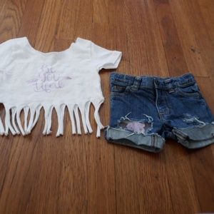 Small Shop Distressed Shorts and Fringe Top